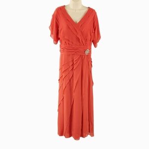 Roamans orange gown with soft diagonal layers